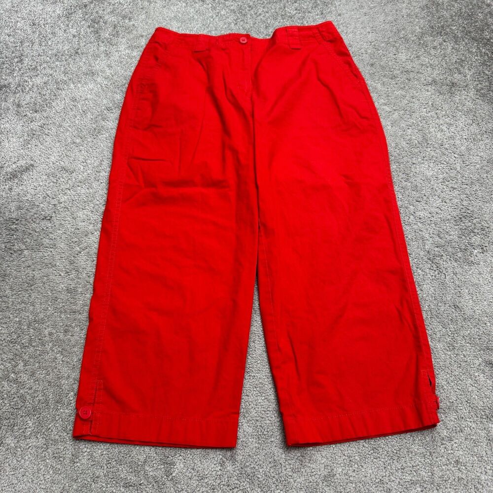 Talbots Cotton Lightweight Button Hem Crop Capri Pants Womens 10 Red Stretch
